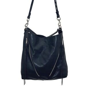 Rebecca Minkoff Black Pebbled Leather Hobo Slouchy Shoulder Crossbody Bag Zip